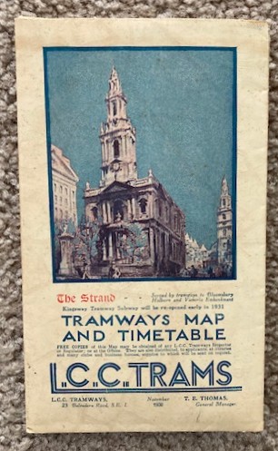 L.C.C. Trams, Tramways Map and Timetable. November 1930