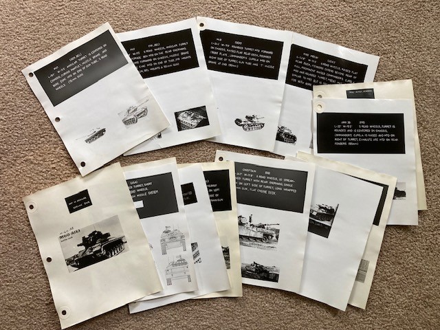Lot of 14 Military Vehicle Info Sheets [Tanks]