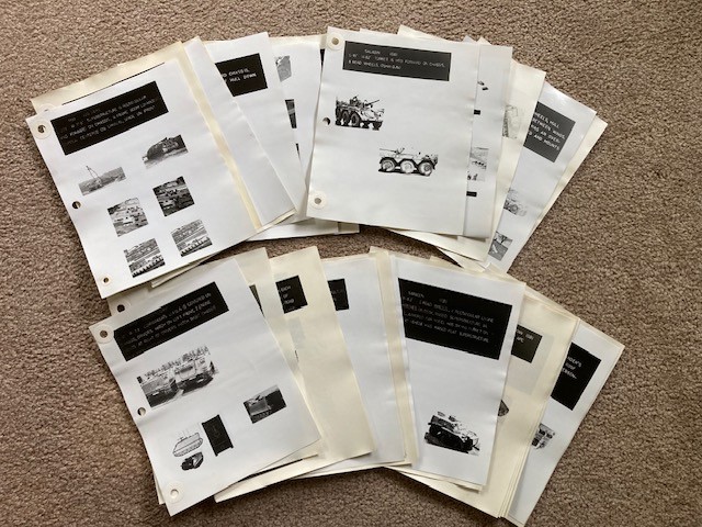 Lot of 34 Military Vehicle Info Sheets [ARV's, APC's and Armored Cars]