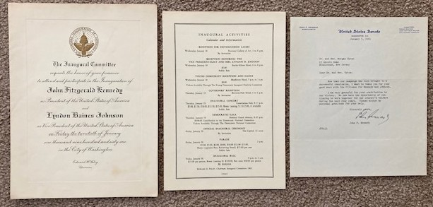 John Fitzgerald Kennedy and Lyndon Baines Johnson Inaugural Invitation, with Signed Kennedy Letter [autopen]