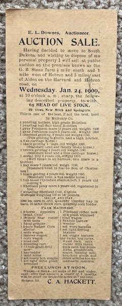 Auction Bill (mailer), Jan. 24 1900, Hebron, Illinois
