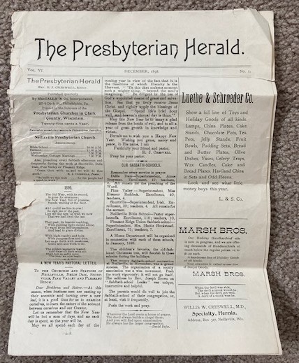 The Presbyterian Herald; Vol. VI, No. 1, December, 1898 [Printed in the Interests of the Presbyterian Churches in Clark County, Wisconsin]