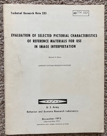 Evaluation of Selected Pictorial Characteristics of Reference Materials for Use in Image Interpretation (Technical Research Note 233)