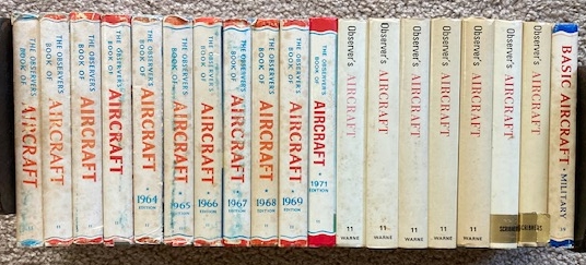 Lot including 18 issues of The Observer's Book of Aircraft (1960 through 1978 editions), plus a 1968 reprint of The Observer's Book of Basic Aircraft: Military