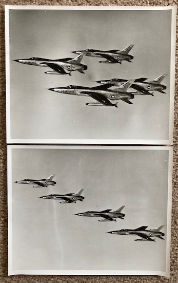 Lot of 2 Vintage Photographs of (unidentified) USAF Fighter Aircraft in Formation [B & W 8