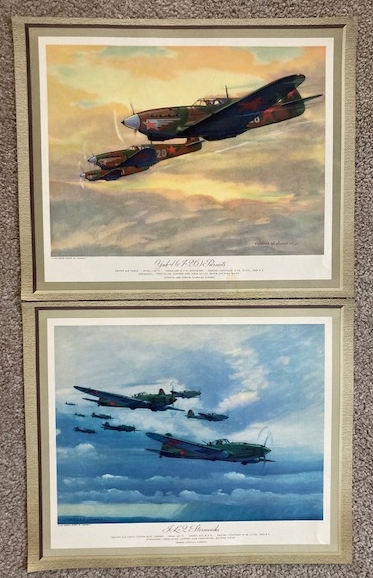 Lot of 2 - WW2 Era Soviet Air Force Military Aircraft Prints: 1) Yak-1 (I-26) Pursuits 2) IL-2 Stormoviks [Russia]