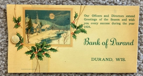 1924 Bank of Durand [Christmas Greeting / business advertising] [Wisconsin]