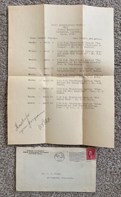 1923 WBAA Radio Reception Letter [Purdue University]