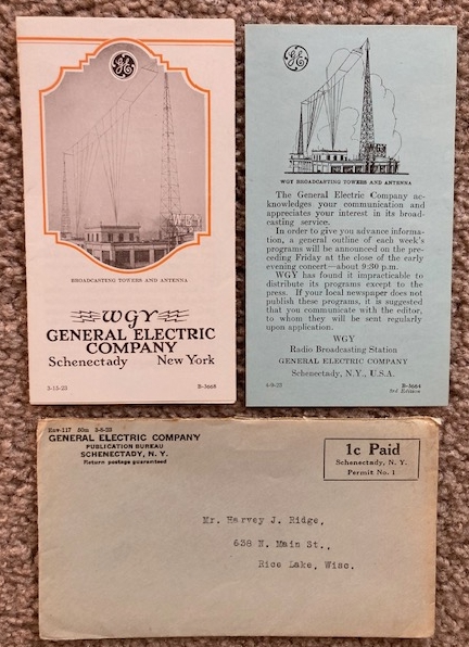 1923 WGY Radio Reception Pamphlet, and WGY General Electric Company Brochure