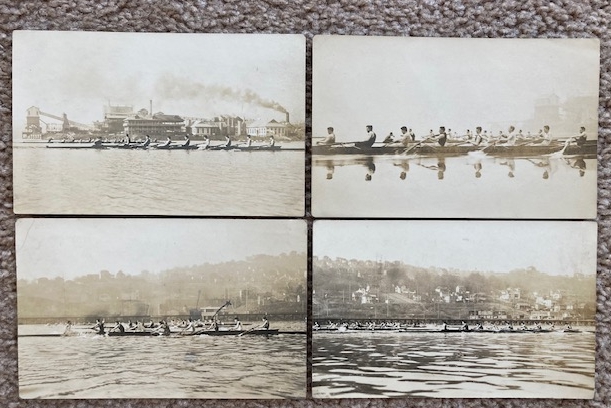 Lot Of 4 Postcards [RPPC] of Rowing Team [Sculling] [Likely University of Washington - circa 1914]