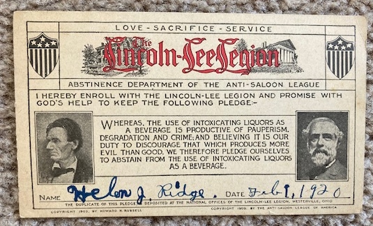 Lincoln-Lee Legion [temperance abstinence pledge card]
