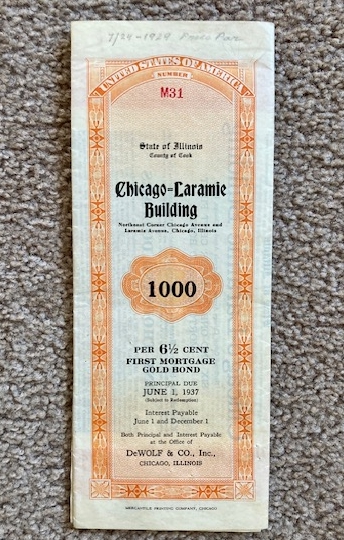Chicago Laramie Building First Mortgage Gold Bond [1929]