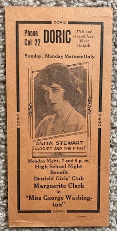 Advertising Card for the Doric Theater in Duluth, MInnesota [ca 1920's]