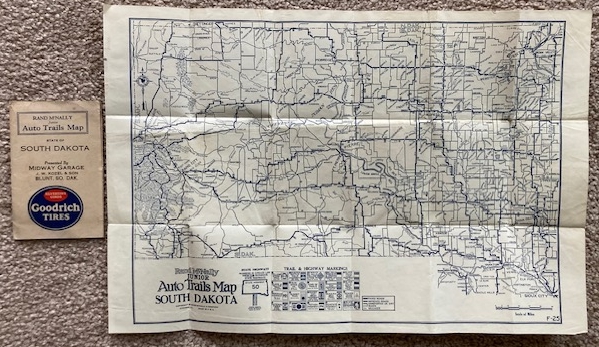 Rand McNally Junior Auto Trails Map: State of South Dakota [circa 1924 Road Map] [Midway Garage / Blunt, So. Dak.]