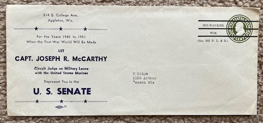 Joseph [Joe] McCarthy Campaign Envelope