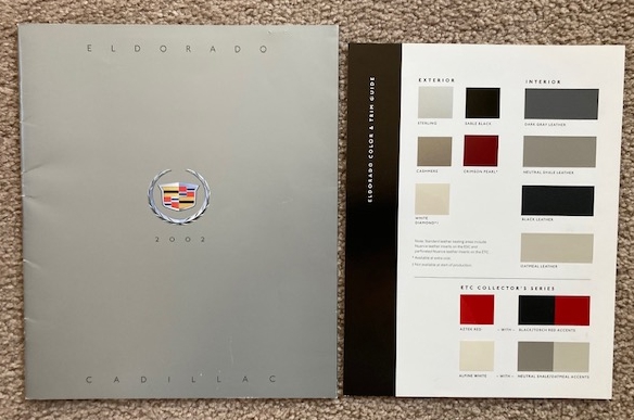 2002 Cadillac Eldorado sales brochure, with color sheet