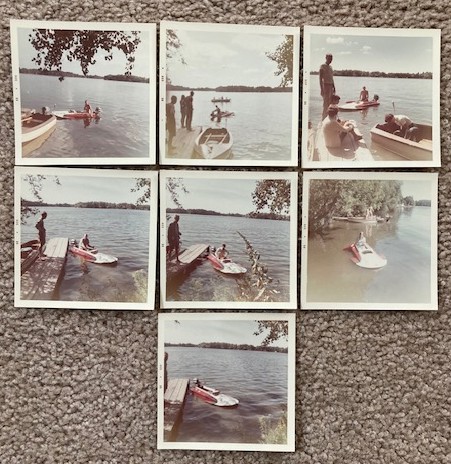 Lot of 7 Photographs of a pre-jet ski watercraft [dated 1969]