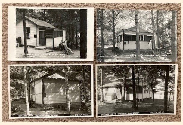 Lot of 4 Postcards [RPPC] of cottages at Crescent Park Resort in Chetek, Wisconsin