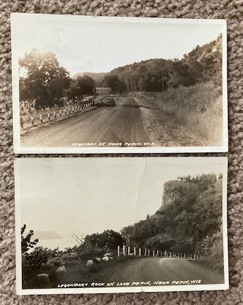 A Lot of 2 Vintage Postcards [RPPC] of scenic road views near Pepin, Wisconsin [1939 & 1942]