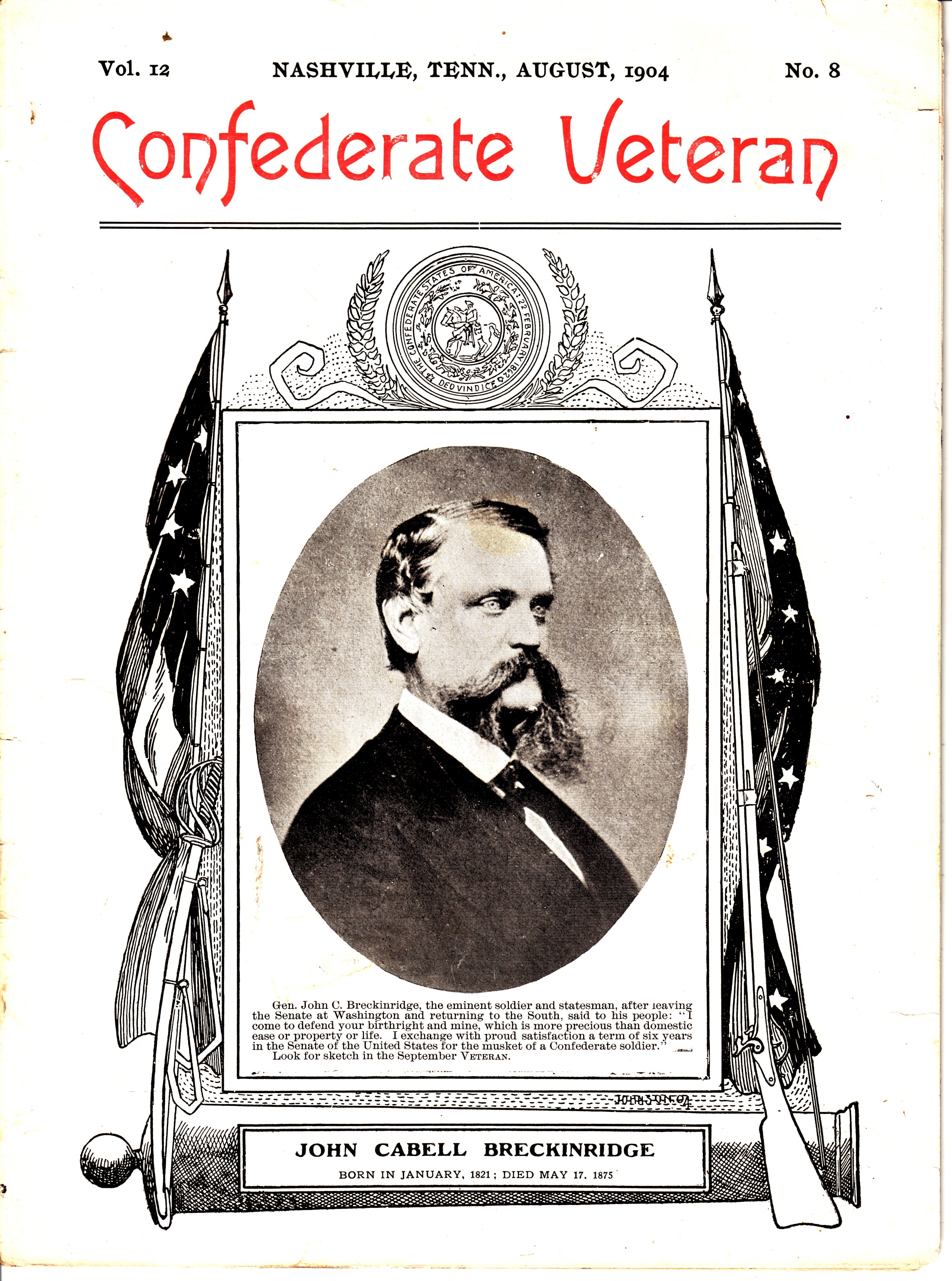 Image for Confederate Veteran - Volume 12, August, 1904, No. 8 John Cabell Beckinridge