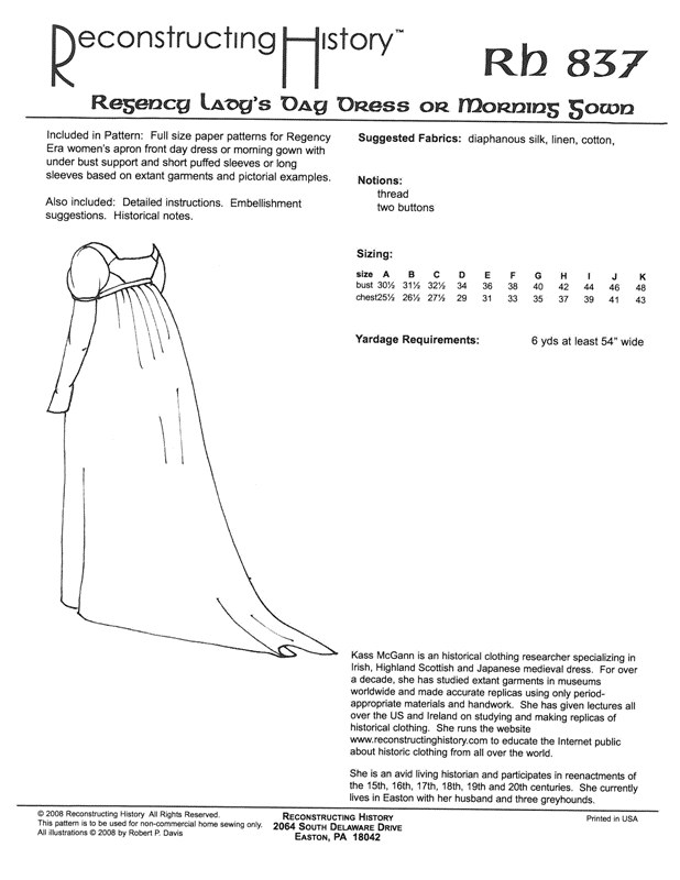 RH837: REGENCY LADY'S DAY DRESS