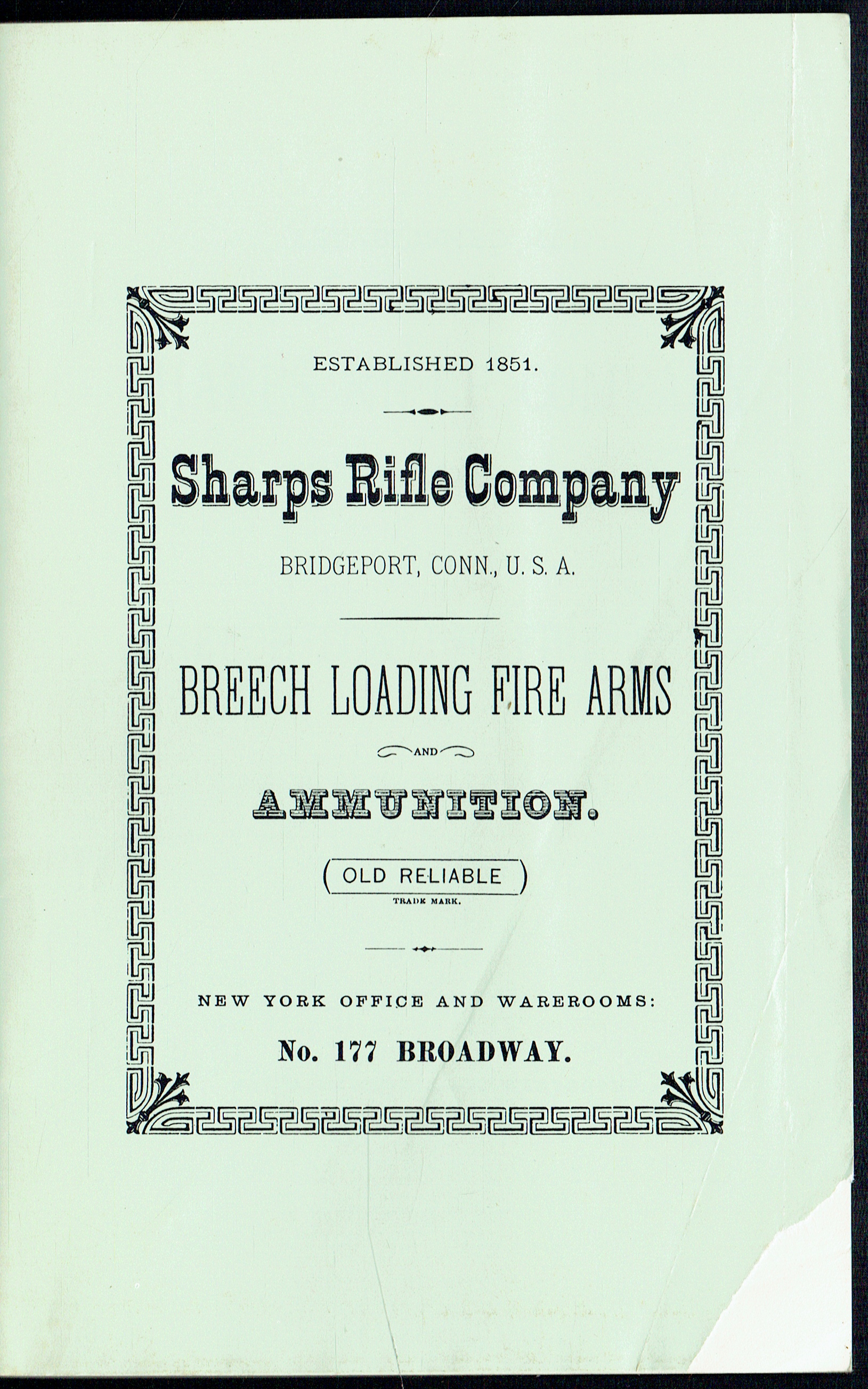 SHARPS RIFLE COMPANY BREECH LOADING FIRE ARMS AND AMMUNITION (1879