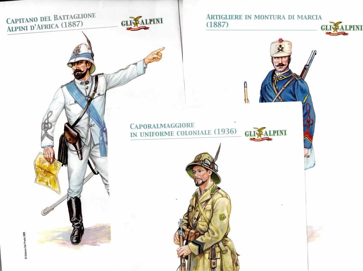 GLI ALPINI (THREE COLOUR PRINTS) ITALIAN TEXT