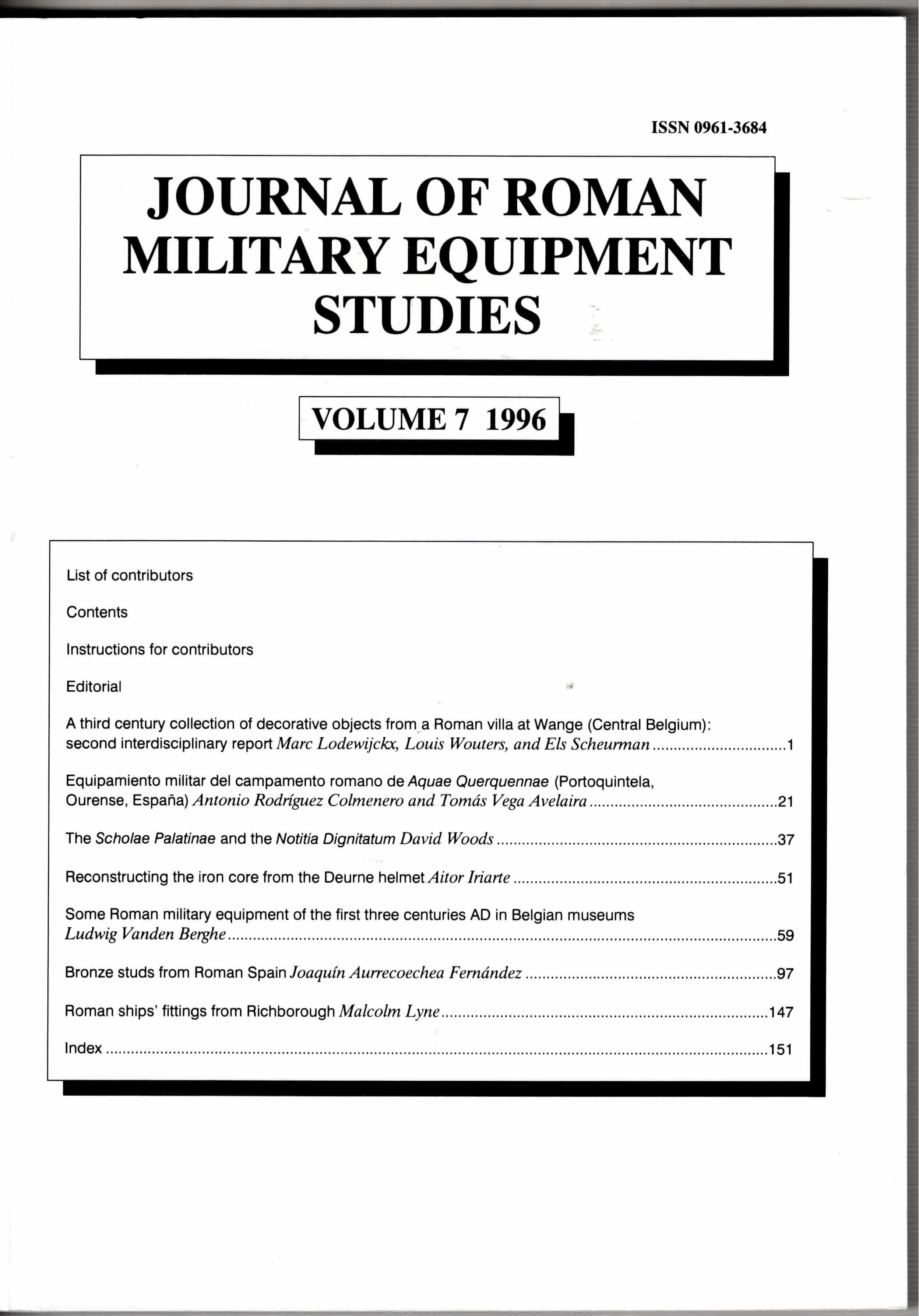 JOURNAL OF ROMAN MILITARY EQUIPMENT STUDIES: VOLUME 7 1996
