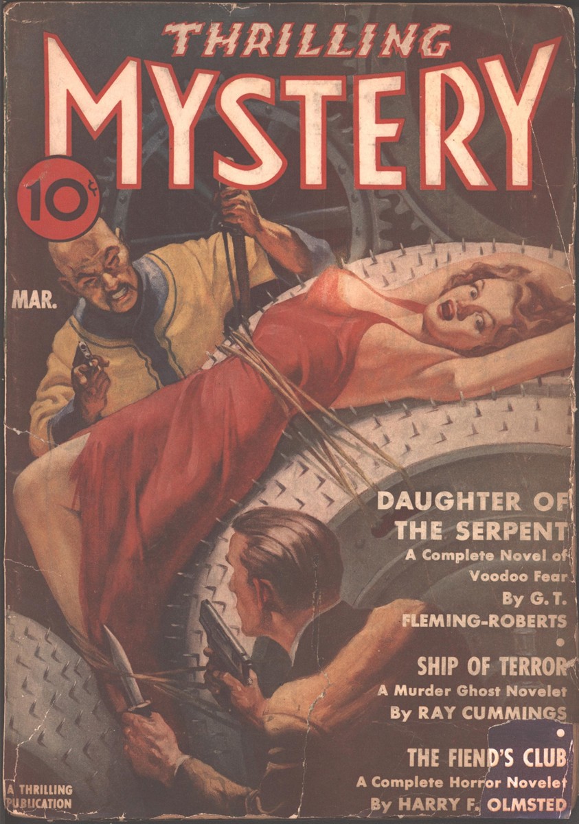 Thrilling Mystery 1939 March. Bondage Cover of Girl on Spiked Torture