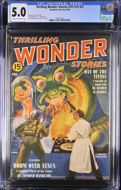 Image for Thrilling Wonder Stories 1940 February, #23. CGC 5.0. Bugged Eyed Monster (BEM) Cover.
