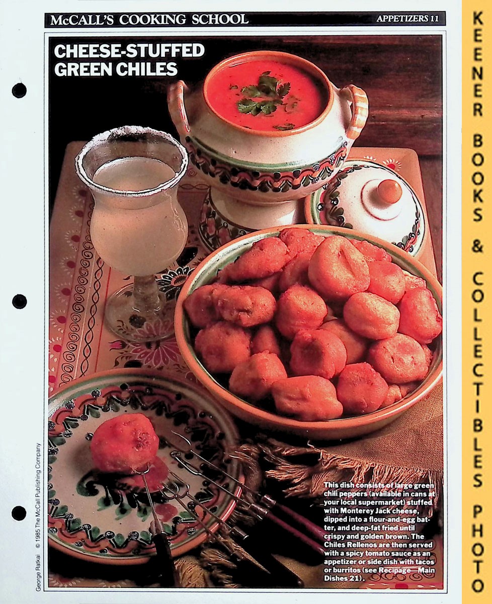 LANGAN, MARIANNE / WING, LUCY (EDITORS) - Mccall's Cooking School Recipe Card: Appetizers 11 - Chiles Rellenos : Replacement Mccall's Recipage or Recipe Card for 3-Ring Binders : Mccall's Cooking School Cookbook Series