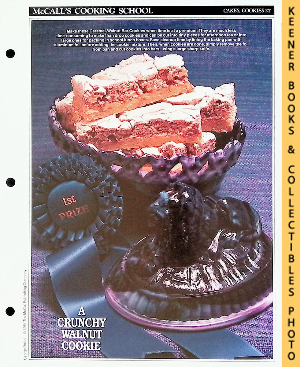 LANGAN, MARIANNE / WING, LUCY (EDITORS) - Mccall's Cooking School Recipe Card: Cakes, Cookies 27 - Caramel-Walnut Bars : Replacement Mccall's Recipage or Recipe Card for 3-Ring Binders : Mccall's Cooking School Cookbook Series