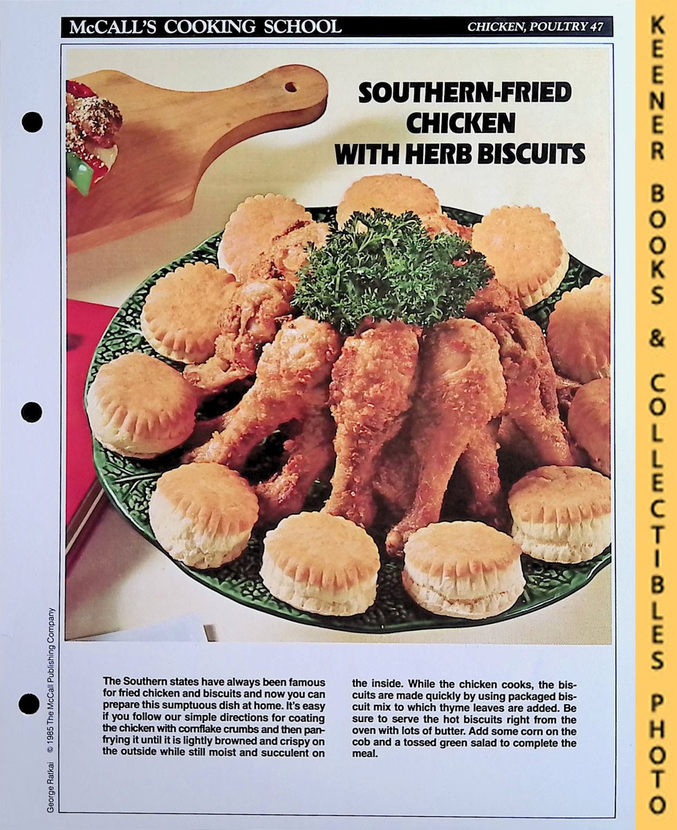 LANGAN, MARIANNE / WING, LUCY (EDITORS) - Mccall's Cooking School Recipe Card: Chicken, Poultry 47 - Fried Chicken and Biscuits : Replacement Mccall's Recipage or Recipe Card for 3-Ring Binders : Mccall's Cooking School Cookbook Series