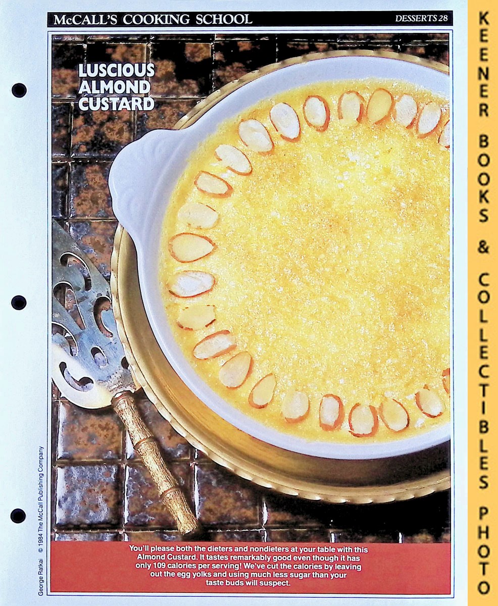 LANGAN, MARIANNE / WING, LUCY (EDITORS) - Mccall's Cooking School Recipe Card: Desserts 28 - Almond Custard : Replacement Mccall's Recipage or Recipe Card for 3-Ring Binders : Mccall's Cooking School Cookbook Series