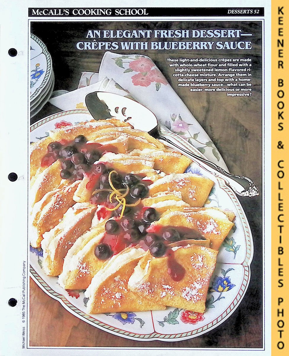 LANGAN, MARIANNE / WING, LUCY (EDITORS) - Mccall's Cooking School Recipe Card: Desserts 52 - Ricotta-Wheat Crepes with Blueberry Sauce : Replacement Mccall's Recipage or Recipe Card for 3-Ring Binders : Mccall's Cooking School Cookbook Series