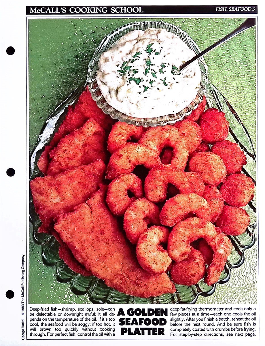 LANGAN, MARIANNE / WING, LUCY (EDITORS) - Mccall's Cooking School Recipe Card: Fish, Seafood 5 - Fried Scallops, Shrimp and Sole : Replacement Mccall's Recipage or Recipe Card for 3-Ring Binders : Mccall's Cooking School Cookbook Series