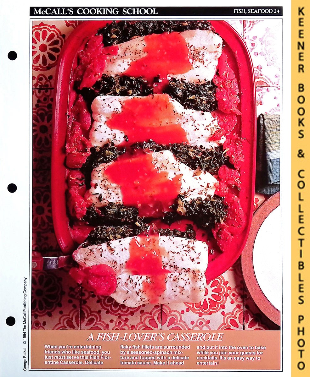 LANGAN, MARIANNE / WING, LUCY (EDITORS) - Mccall's Cooking School Recipe Card: Fish, Seafood 24 - Fish Florentine Casserole : Replacement Mccall's Recipage or Recipe Card for 3-Ring Binders : Mccall's Cooking School Cookbook Series
