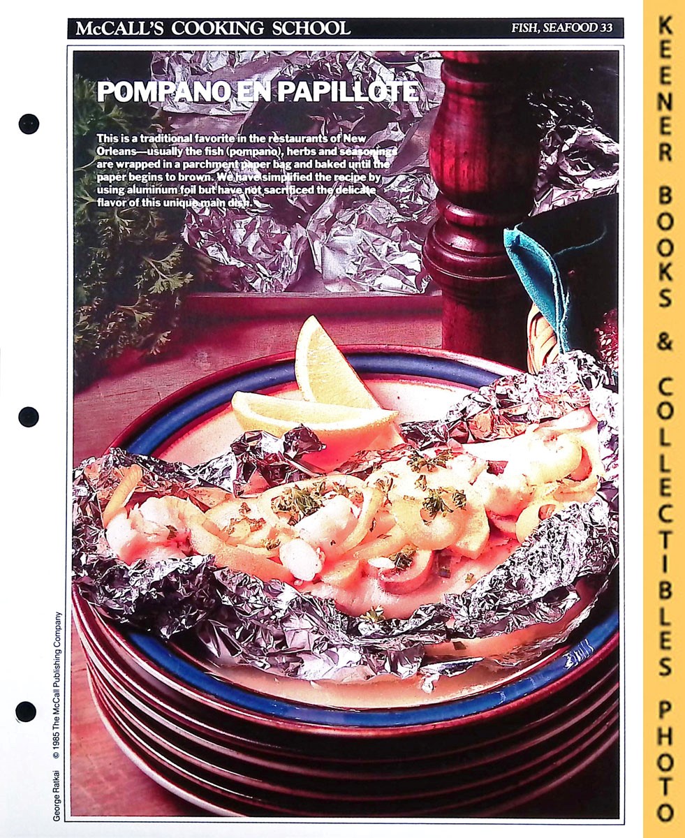 LANGAN, MARIANNE / WING, LUCY (EDITORS) - Mccall's Cooking School Recipe Card: Fish, Seafood 33 - Pompano en Papillote : Replacement Mccall's Recipage or Recipe Card for 3-Ring Binders : Mccall's Cooking School Cookbook Series
