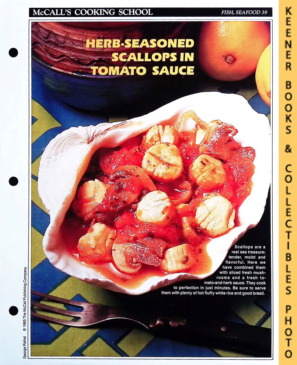 LANGAN, MARIANNE / WING, LUCY (EDITORS) - Mccall's Cooking School Recipe Card: Fish, Seafood 39 - Scallops in Fresh Tomato Sauce : Replacement Mccall's Recipage or Recipe Card for 3-Ring Binders : Mccall's Cooking School Cookbook Series