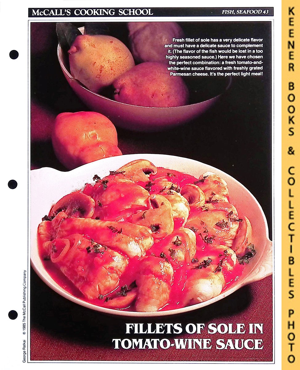 LANGAN, MARIANNE / WING, LUCY (EDITORS) - Mccall's Cooking School Recipe Card: Fish, Seafood 43 - Fillets of Sole Duglere : Replacement Mccall's Recipage or Recipe Card for 3-Ring Binders : Mccall's Cooking School Cookbook Series