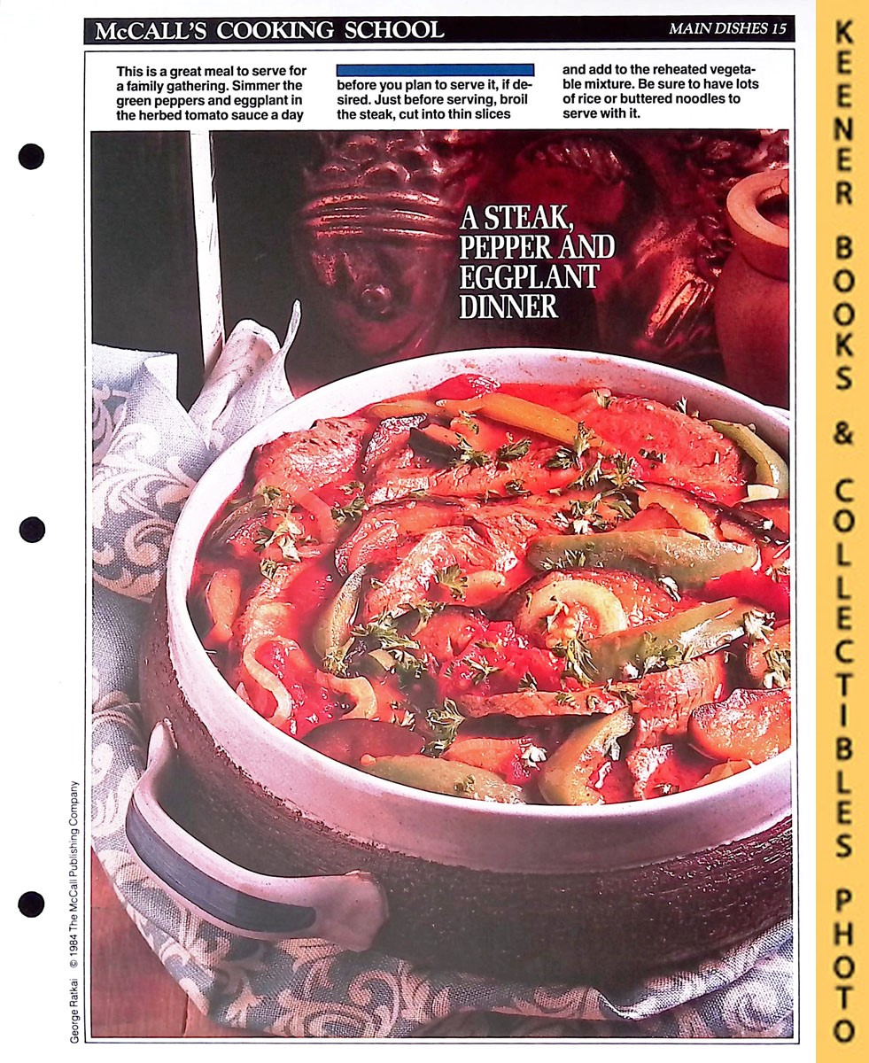 LANGAN, MARIANNE / WING, LUCY (EDITORS) - Mccall's Cooking School Recipe Card: Main Dishes 15 - Beef with Peppers and Eggplant : Replacement Mccall's Recipage or Recipe Card for 3-Ring Binders : Mccall's Cooking School Cookbook Series