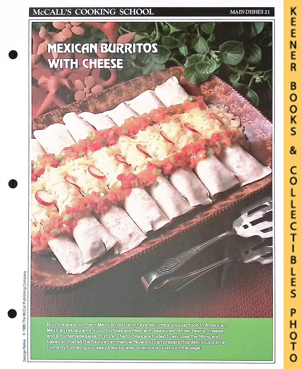 LANGAN, MARIANNE / WING, LUCY (EDITORS) - Mccall's Cooking School Recipe Card: Main Dishes 21 - Burritos con Queso : Replacement Mccall's Recipage or Recipe Card for 3-Ring Binders : Mccall's Cooking School Cookbook Series