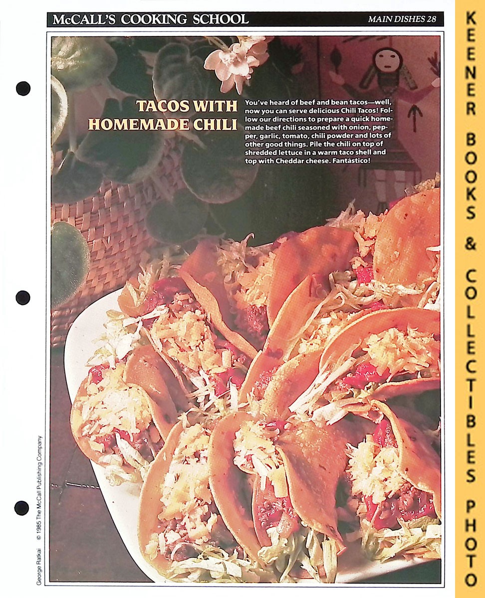 LANGAN, MARIANNE / WING, LUCY (EDITORS) - Mccall's Cooking School Recipe Card: Main Dishes 28 - Chili Tacos : Replacement Mccall's Recipage or Recipe Card for 3-Ring Binders : Mccall's Cooking School Cookbook Series