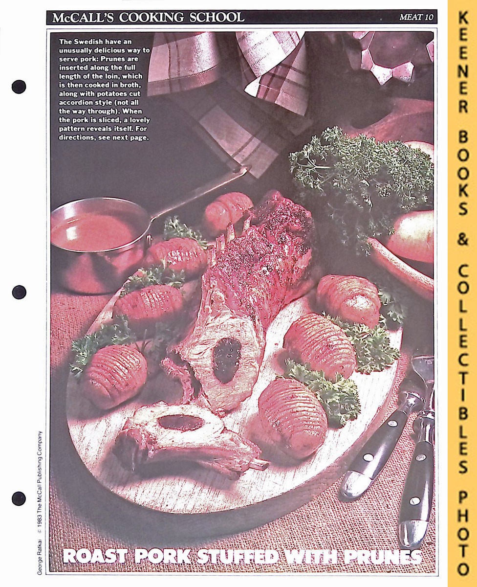 LANGAN, MARIANNE / WING, LUCY (EDITORS) - Mccall's Cooking School Recipe Card: Meat 10 - Prune-Stuffed Roast Pork with Browned Potatoes, Swedish Style : Replacement Mccall's Recipage or Recipe Card for 3-Ring Binders : Mccall's Cooking School Cookbook Series