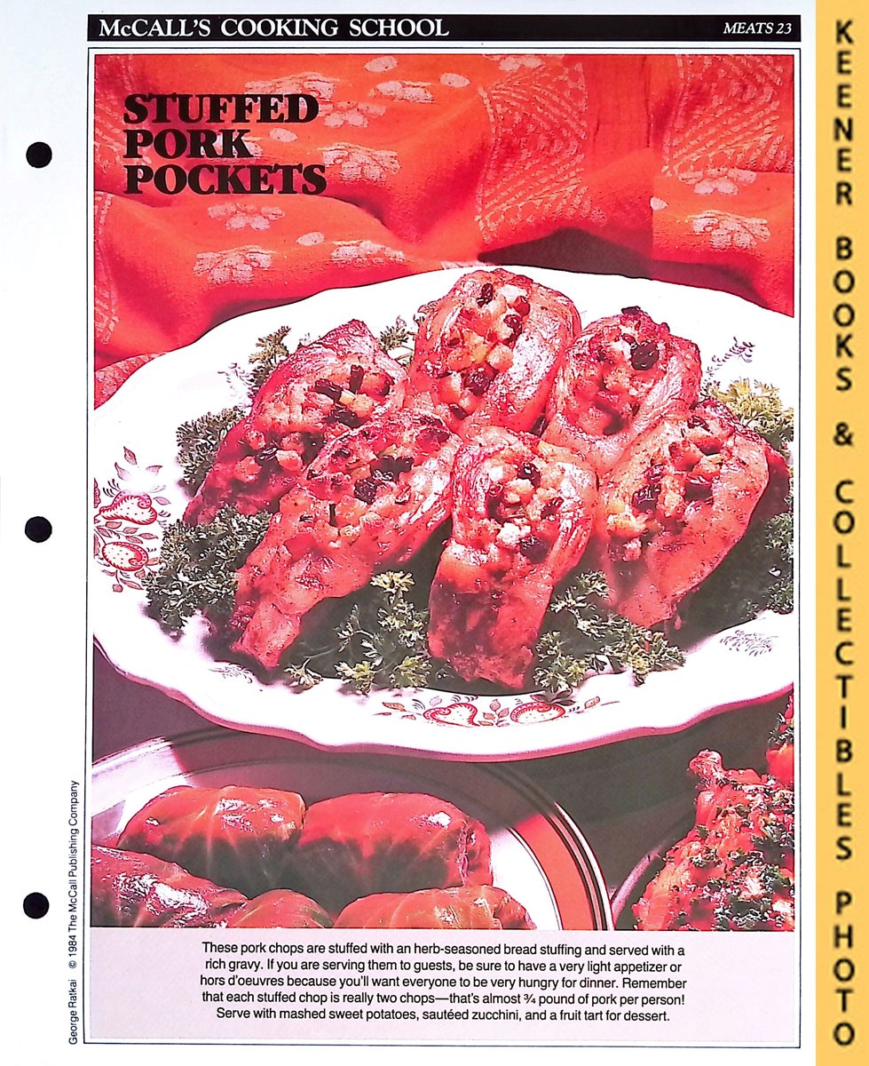 LANGAN, MARIANNE / WING, LUCY (EDITORS) - Mccall's Cooking School Recipe Card: Meat 23 - Baked Stuffed Pork Chops : Replacement Mccall's Recipage or Recipe Card for 3-Ring Binders : Mccall's Cooking School Cookbook Series