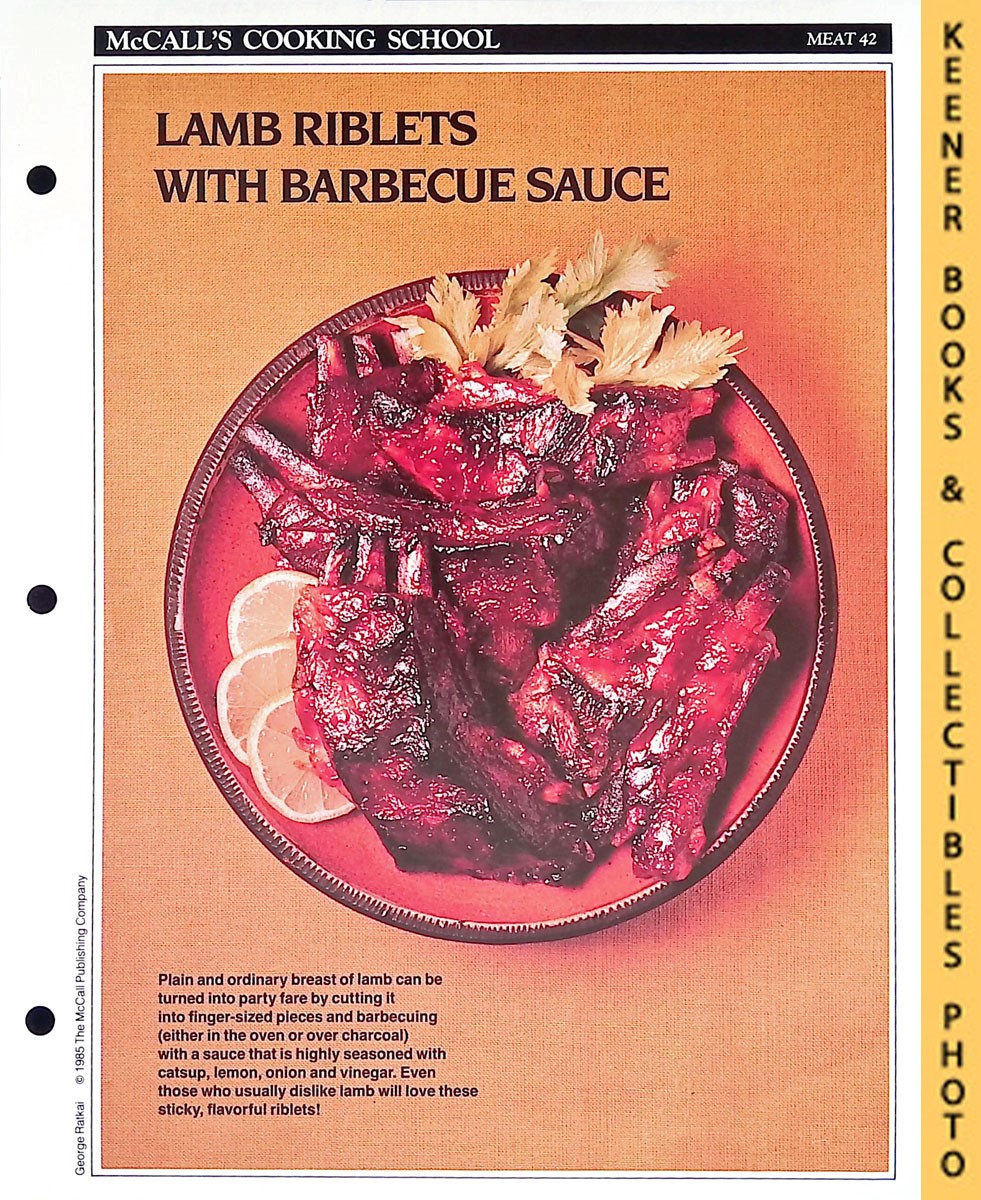 LANGAN, MARIANNE / WING, LUCY (EDITORS) - Mccall's Cooking School Recipe Card: Meat 42 - Barbecued Lamb Riblets : Replacement Mccall's Recipage or Recipe Card for 3-Ring Binders : Mccall's Cooking School Cookbook Series