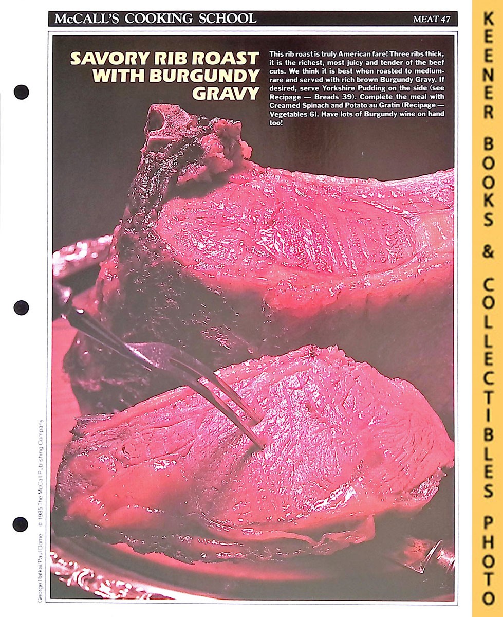 LANGAN, MARIANNE / WING, LUCY (EDITORS) - Mccall's Cooking School Recipe Card: Meat 47 - Standing Rib Roast with Burgundy Gravy : Replacement Mccall's Recipage or Recipe Card for 3-Ring Binders : Mccall's Cooking School Cookbook Series