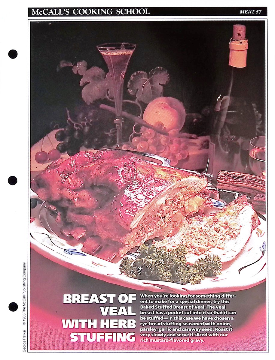 LANGAN, MARIANNE / WING, LUCY (EDITORS) - Mccall's Cooking School Recipe Card: Meat 57 - Baked Stuffed Breast of Veal : Replacement Mccall's Recipage or Recipe Card for 3-Ring Binders : Mccall's Cooking School Cookbook Series