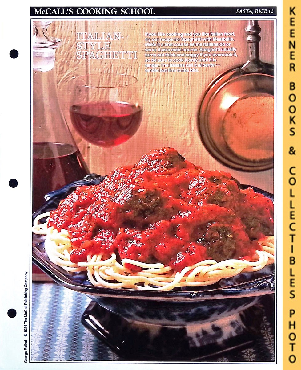 LANGAN, MARIANNE / WING, LUCY (EDITORS) - Mccall's Cooking School Recipe Card: Pasta, Rice 12 - Spaghetti and Meatballs : Replacement Mccall's Recipage or Recipe Card for 3-Ring Binders : Mccall's Cooking School Cookbook Series