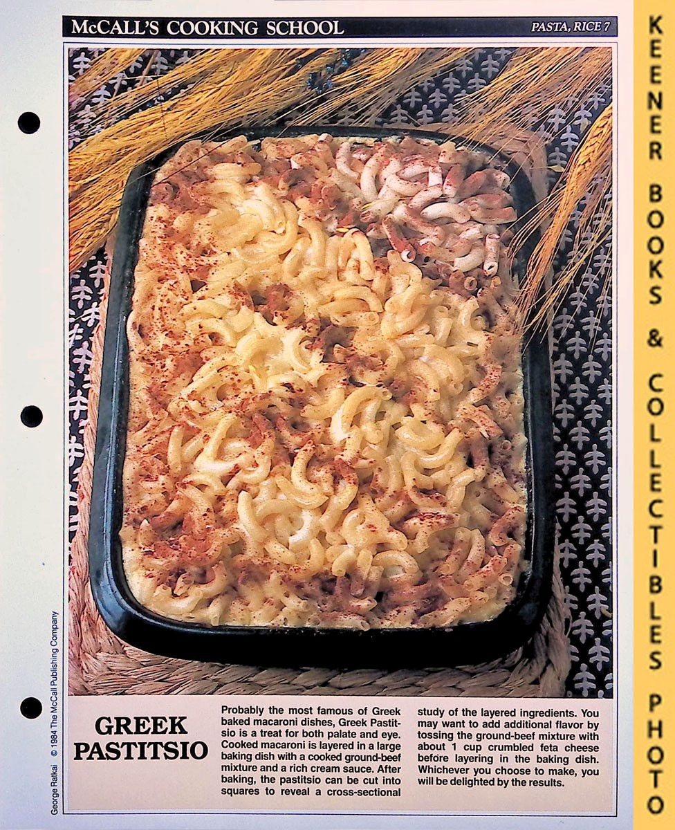 LANGAN, MARIANNE / WING, LUCY (EDITORS) - Mccall's Cooking School Recipe Card: Pasta, Rice 7 - Greek Pastitsio : Replacement Mccall's Recipage or Recipe Card for 3-Ring Binders : Mccall's Cooking School Cookbook Series